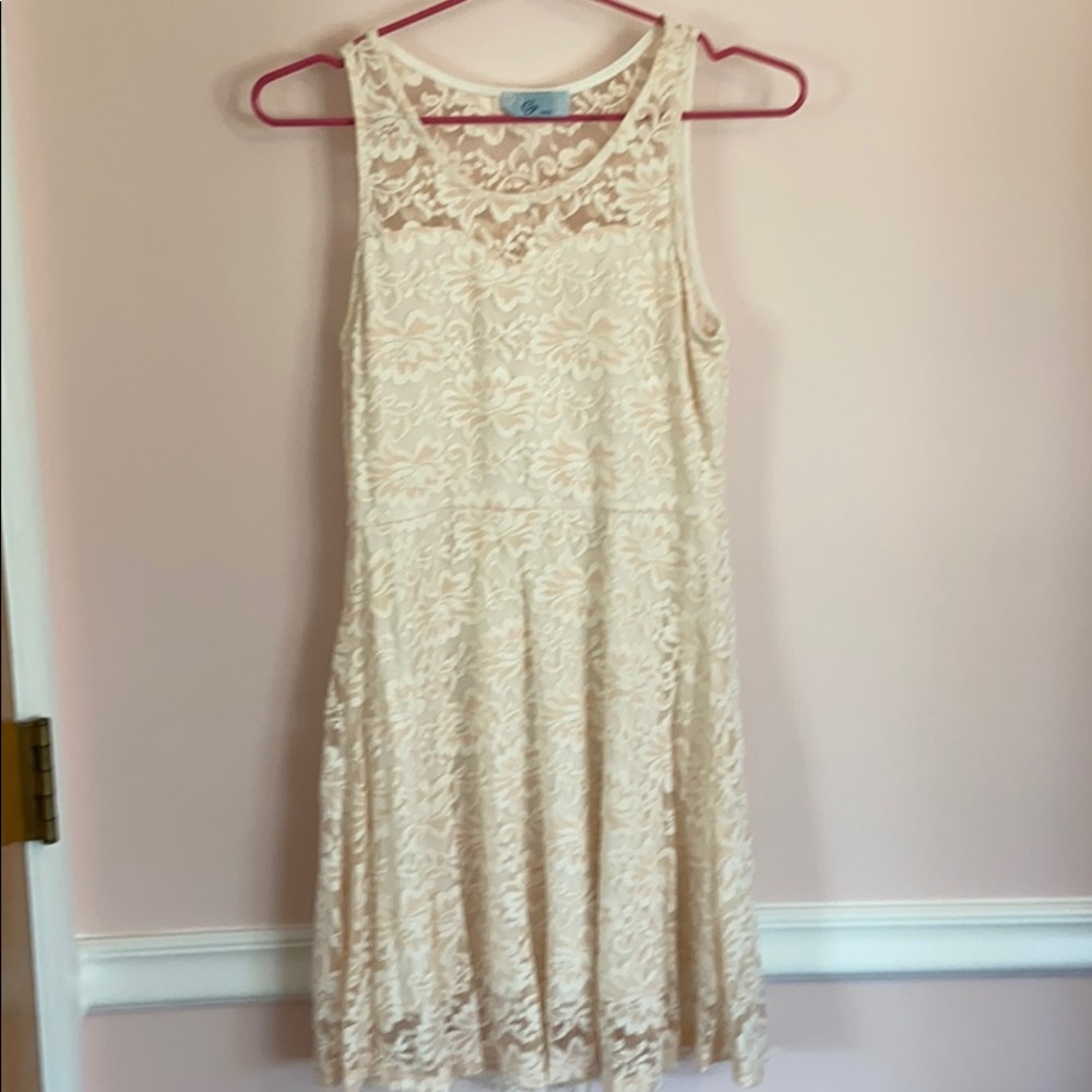 White and Peach Lace Dress